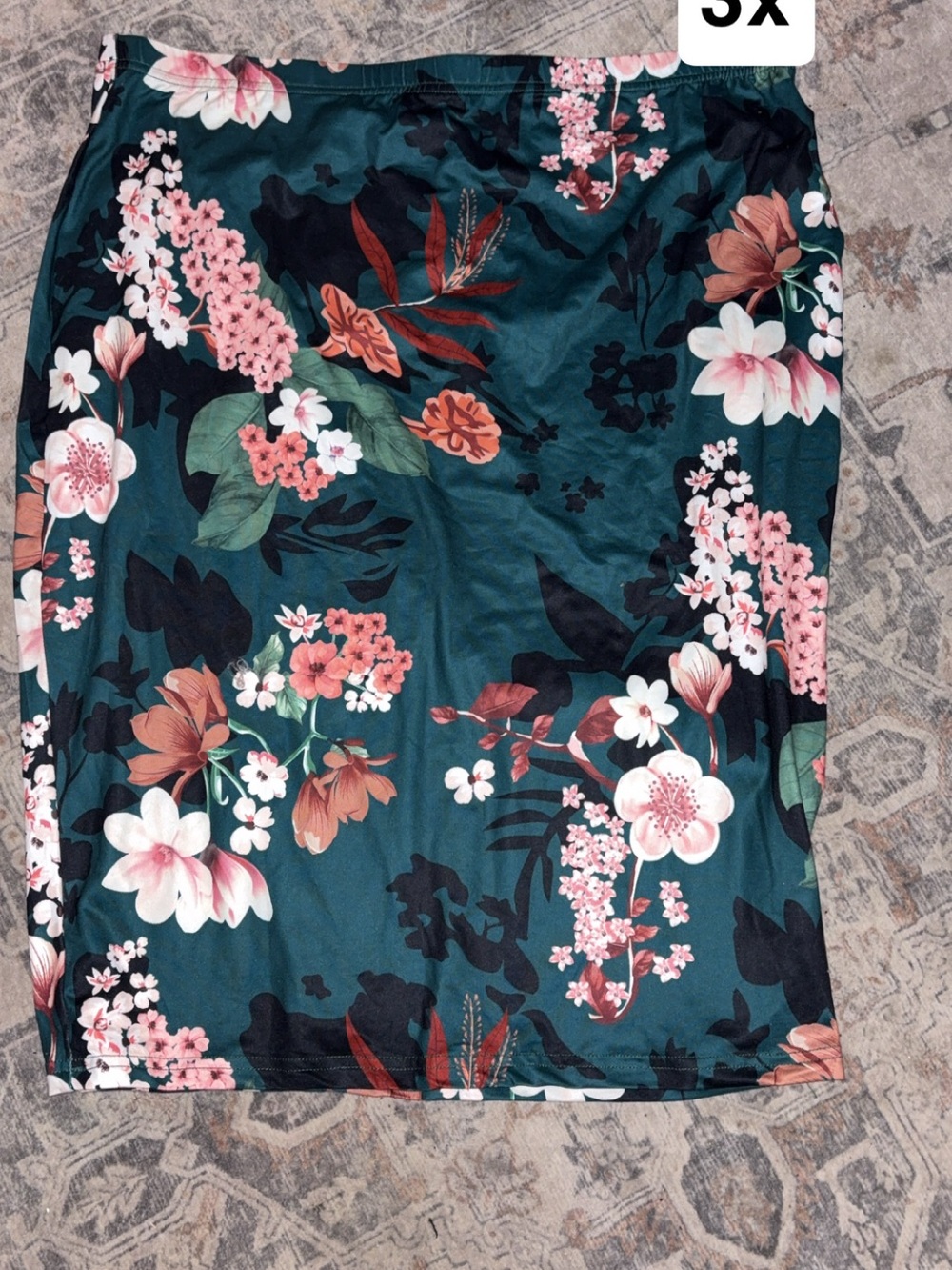 Floral Pencil Skirt in Teal and Pink